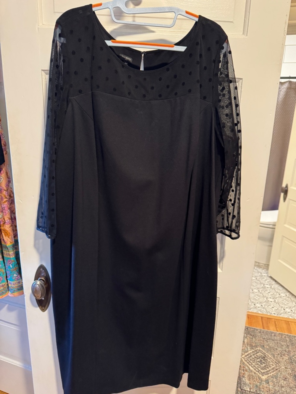 Talbots Black Polka-Dot Sheer Sleeve A-Line Dress size 22W
